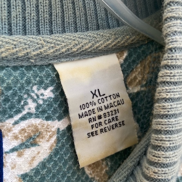 Green and Beige Floral Polo Shirt Button Up Hawaiian Shirt Pre Owned Excellent - Picture 3 of 5